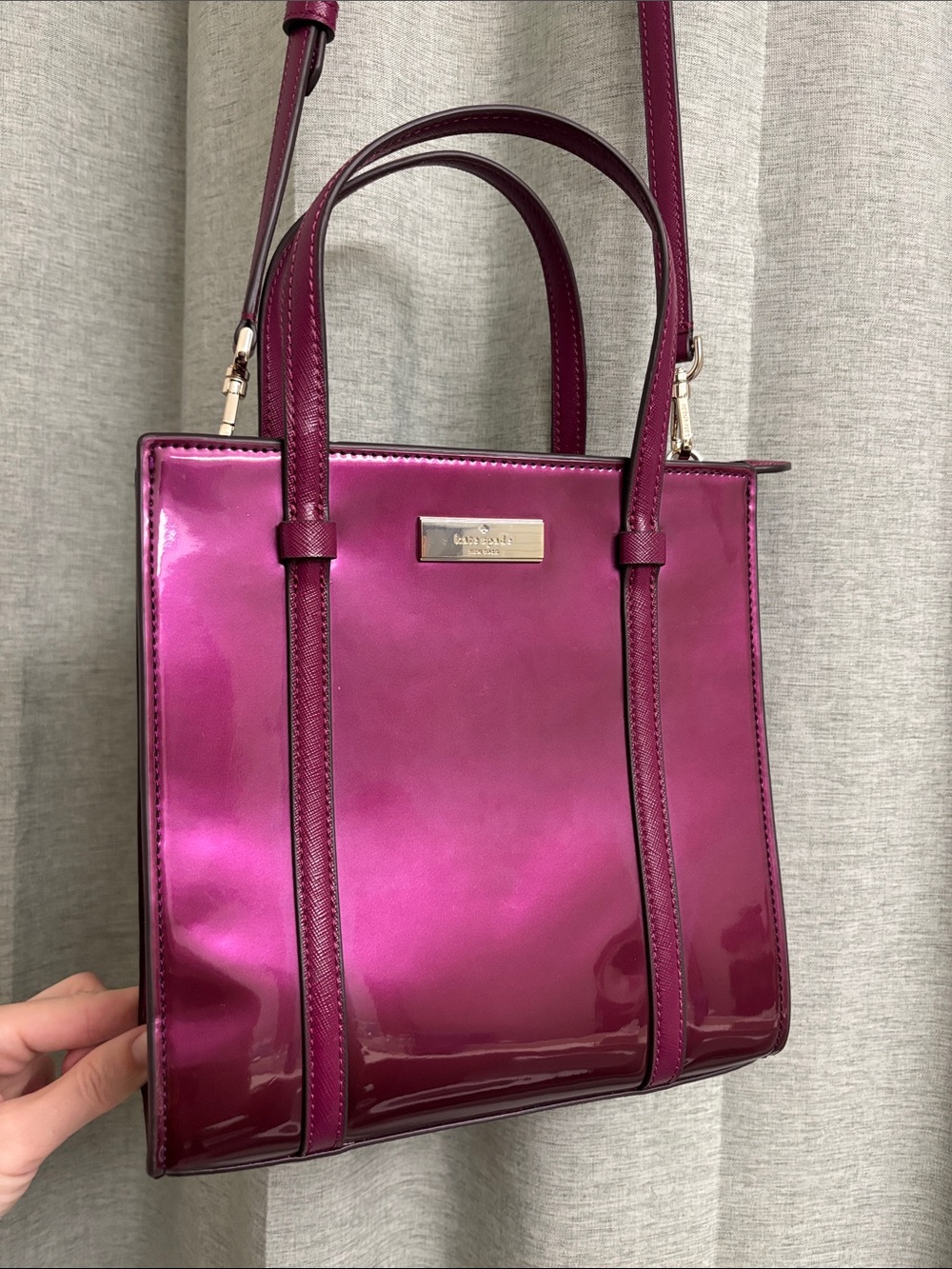 Kate Spade Kenzie Small Crossbody Tote Bag in Patent Dark Raspberry Purple